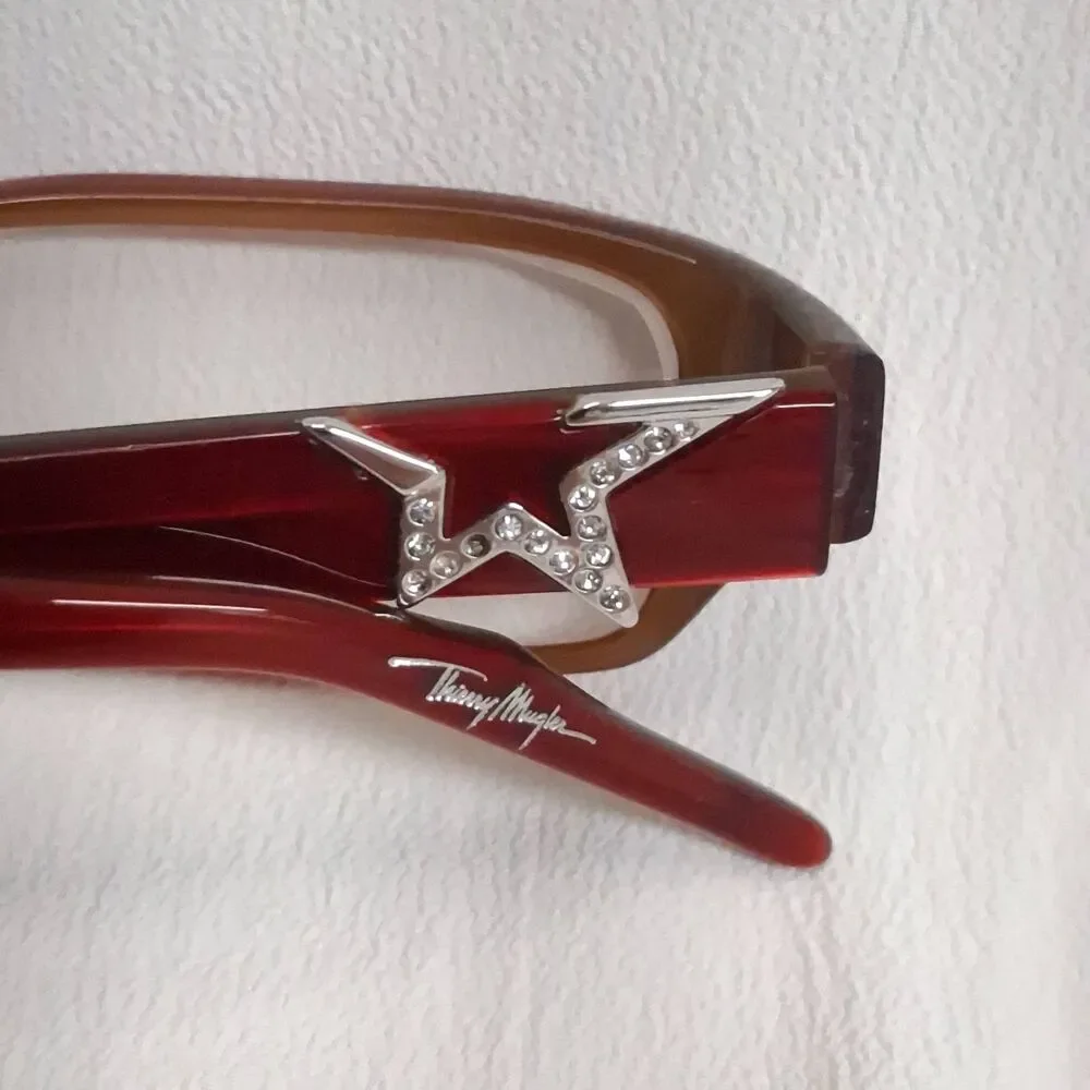 Vintage Thierry Mugler Frames Rare 80s 90s Gloss Red TM9083 Silver Star Glasses
